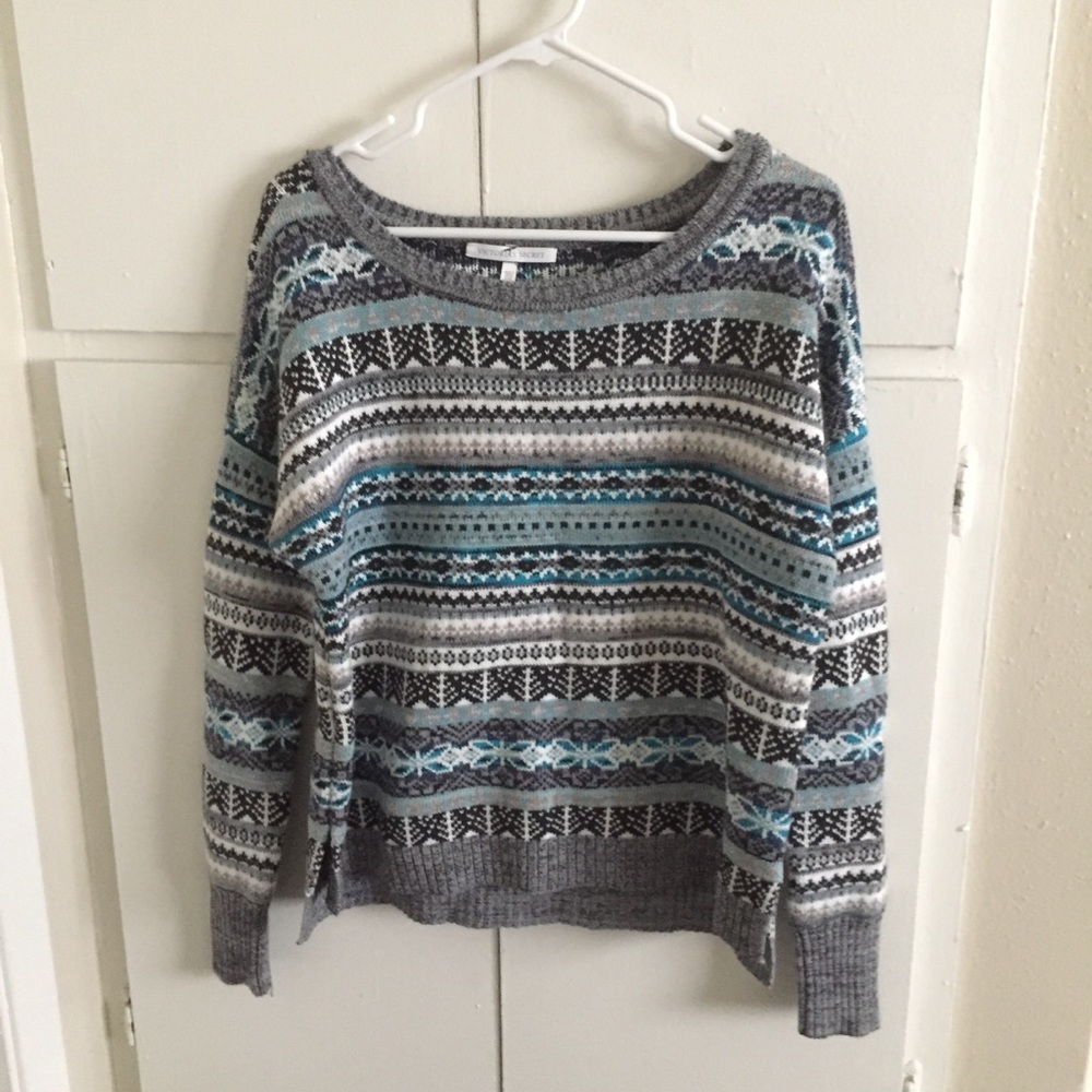 Victoria's Secret Gray & Teal Fair Isle Crewneck Sweater